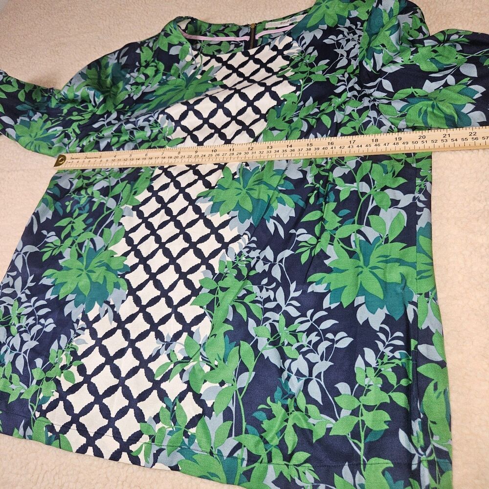 Boden Silk Blend Blouse Womens US 12 Green Blue Floral‎ 3/4 Sleeve Career Top - Picture 6 of 8